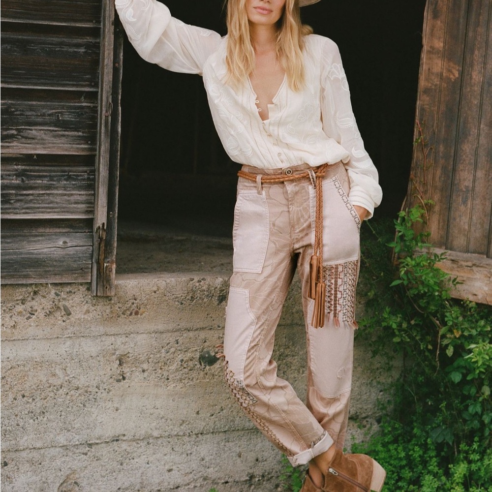 Boho chic Anthropologie Pilcro pants “THE CAMP WANDERER PATCHWORK PANTS”